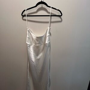 Dress Forum White Satin Chemise with Spaghetti Straps